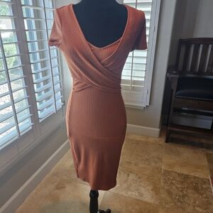 Guess Rust Ribbed Midi Dress
